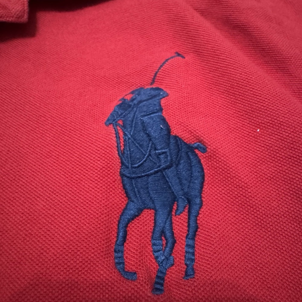 Ralph Lauren Polo Shirt Mens 2XL Red Custom Fit Big Pony USA Flag Rugby Preppy‎ - Picture 2 of 8